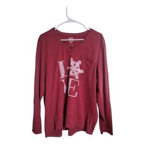 Life is Good Shirt Womens Size 2XL red Love & Snowflake V-neck PJ Sleepwear